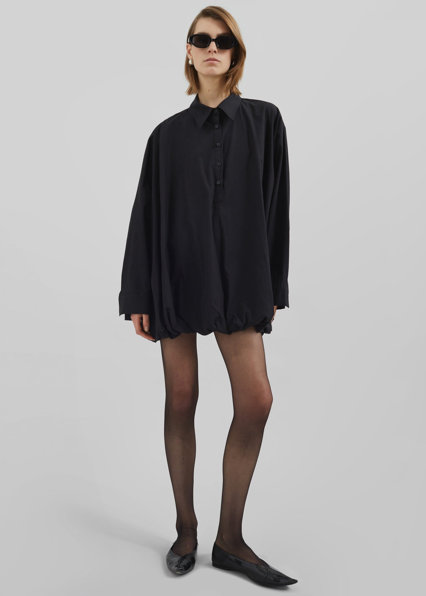 Venida Bubble Hem Shirt Dress - Black