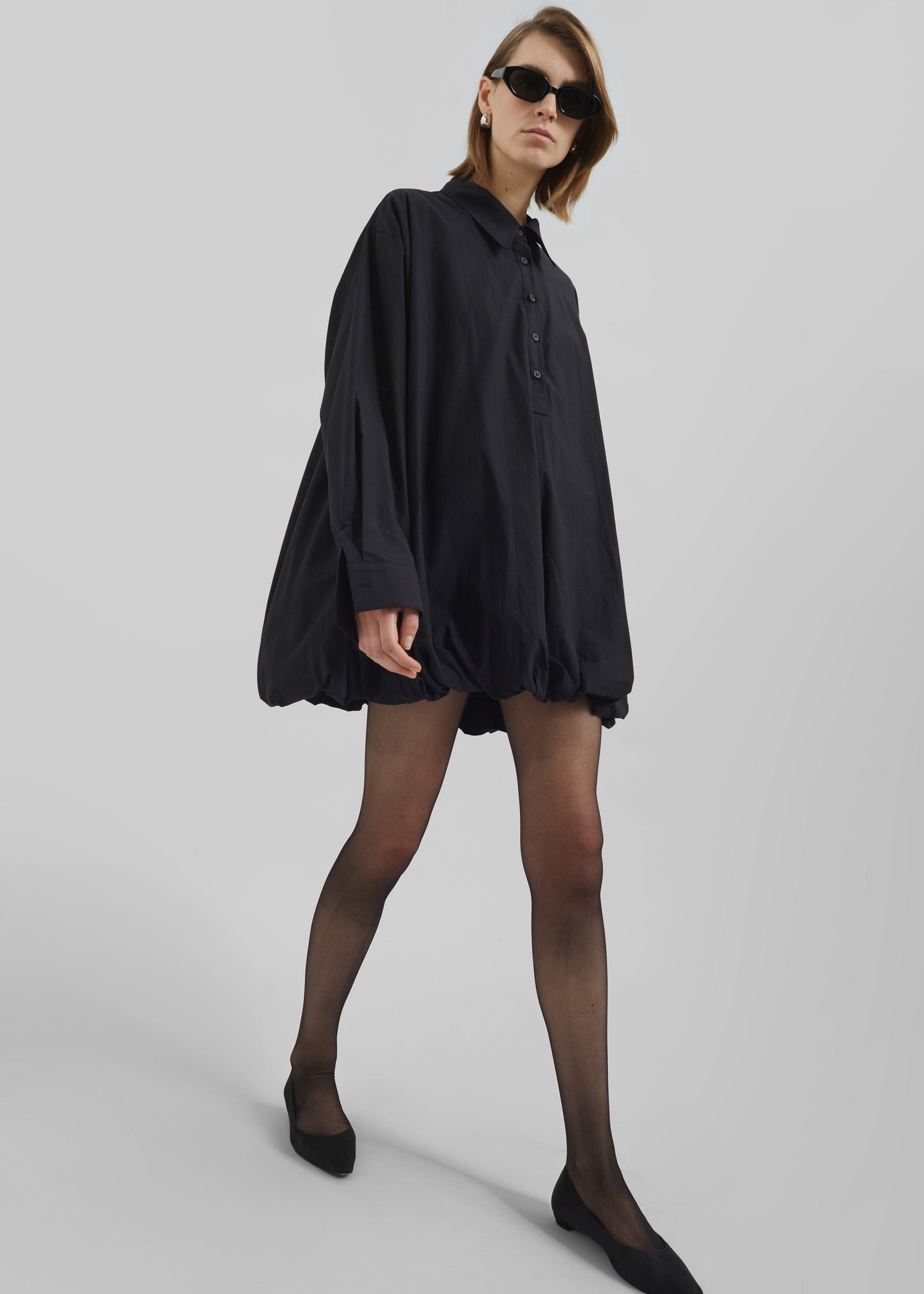 Venida Bubble Hem Shirt Dress - Black