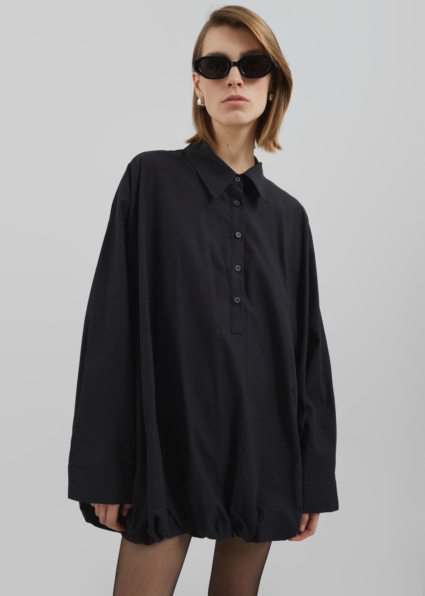 Venida Bubble Hem Shirt Dress - Black