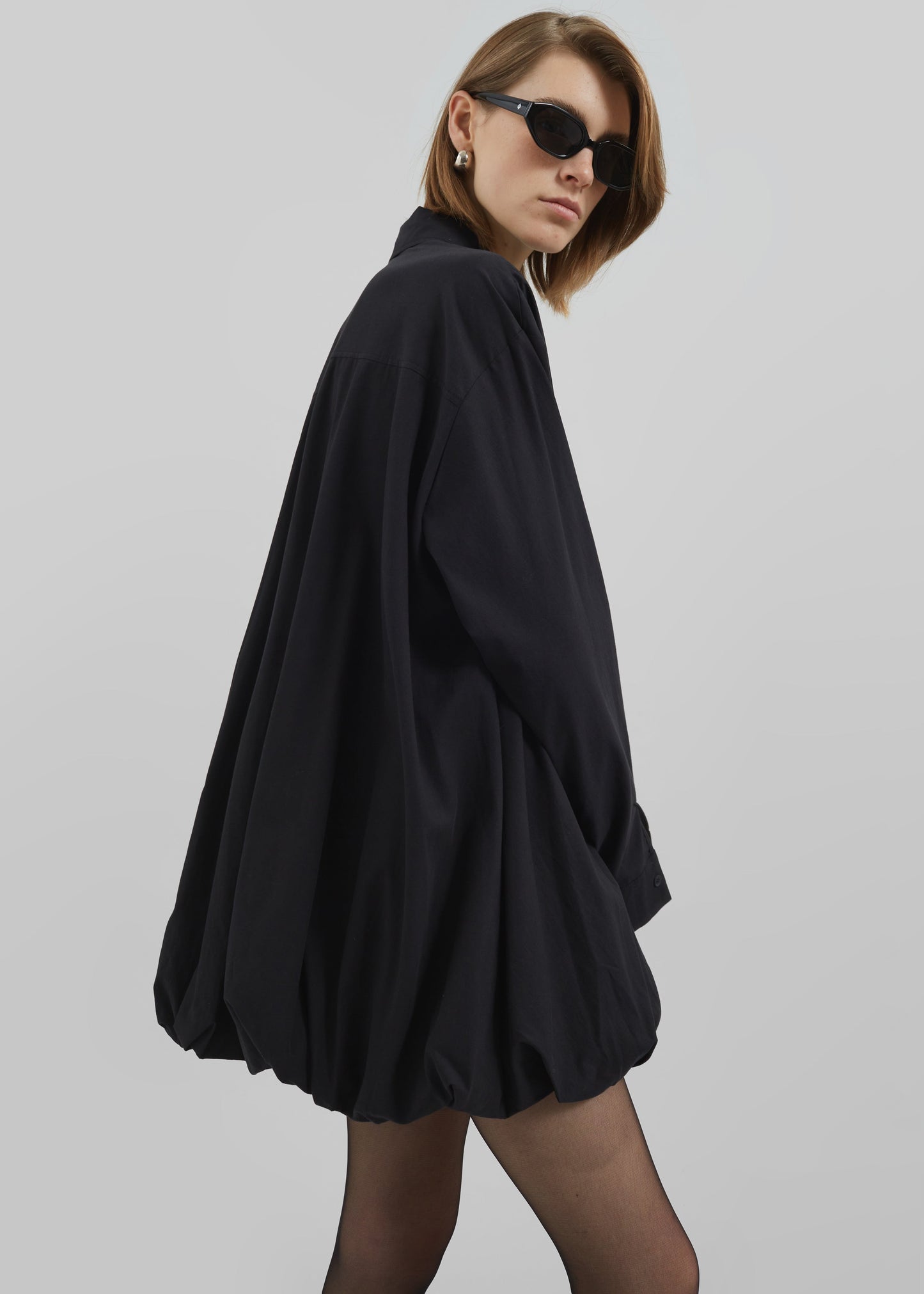 Venida Bubble Hem Shirt Dress - Black