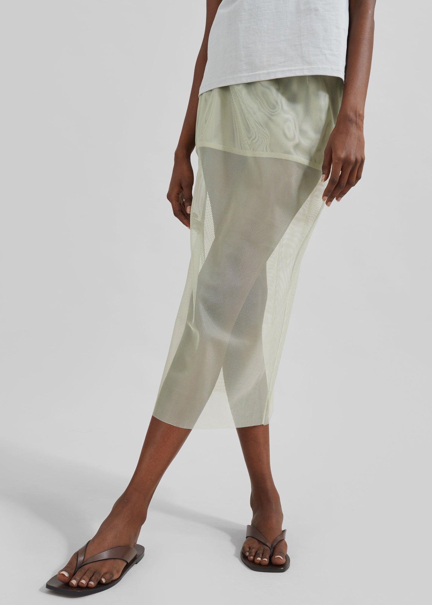 Verna Semi Sheer Midi Skirt - Moss Green