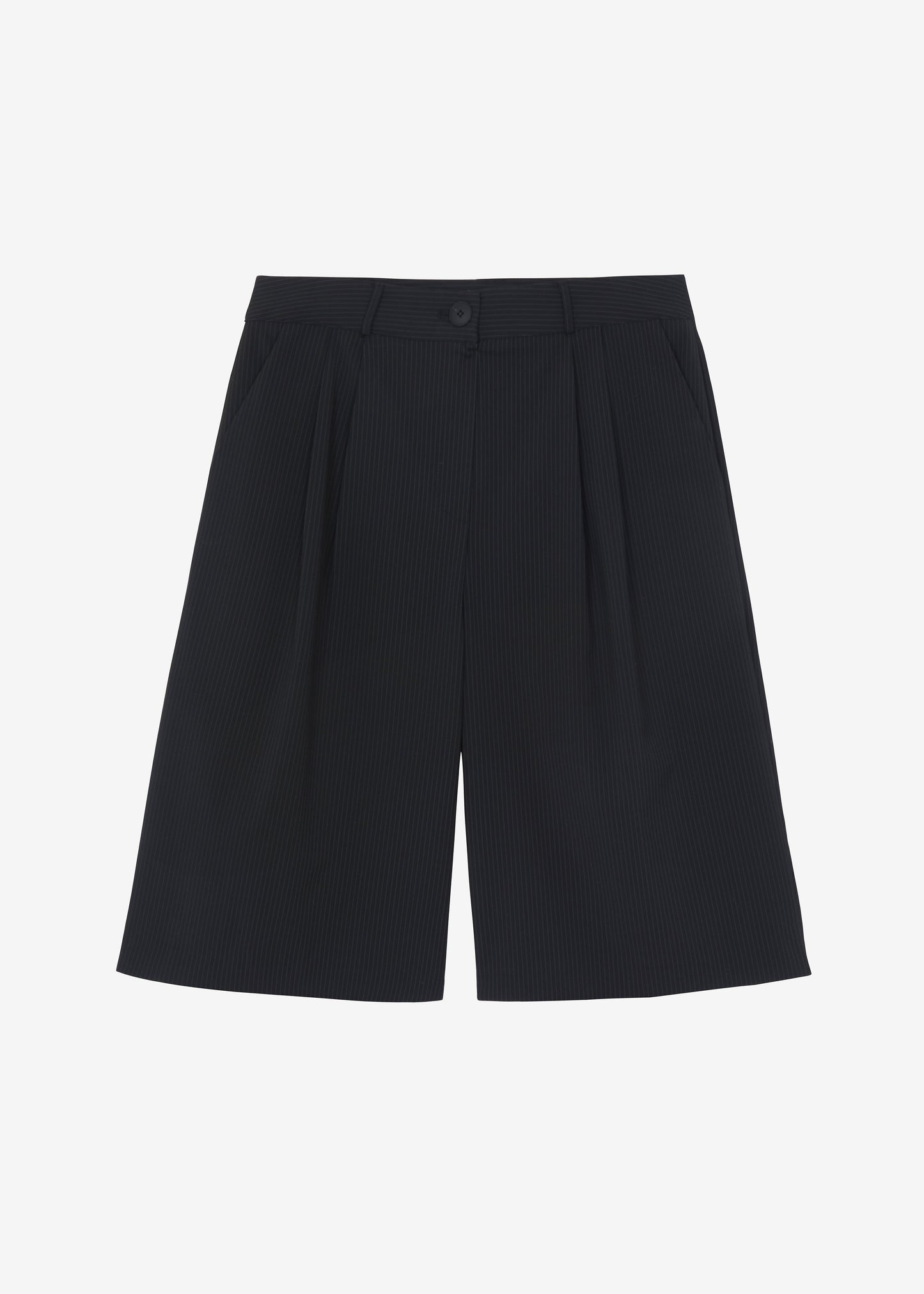 Wilma Pleated Bermuda Shorts - Black Pinstripe