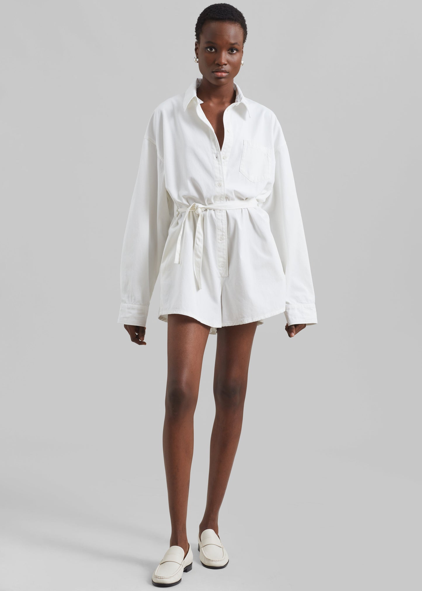 Wren Denim Romper - White