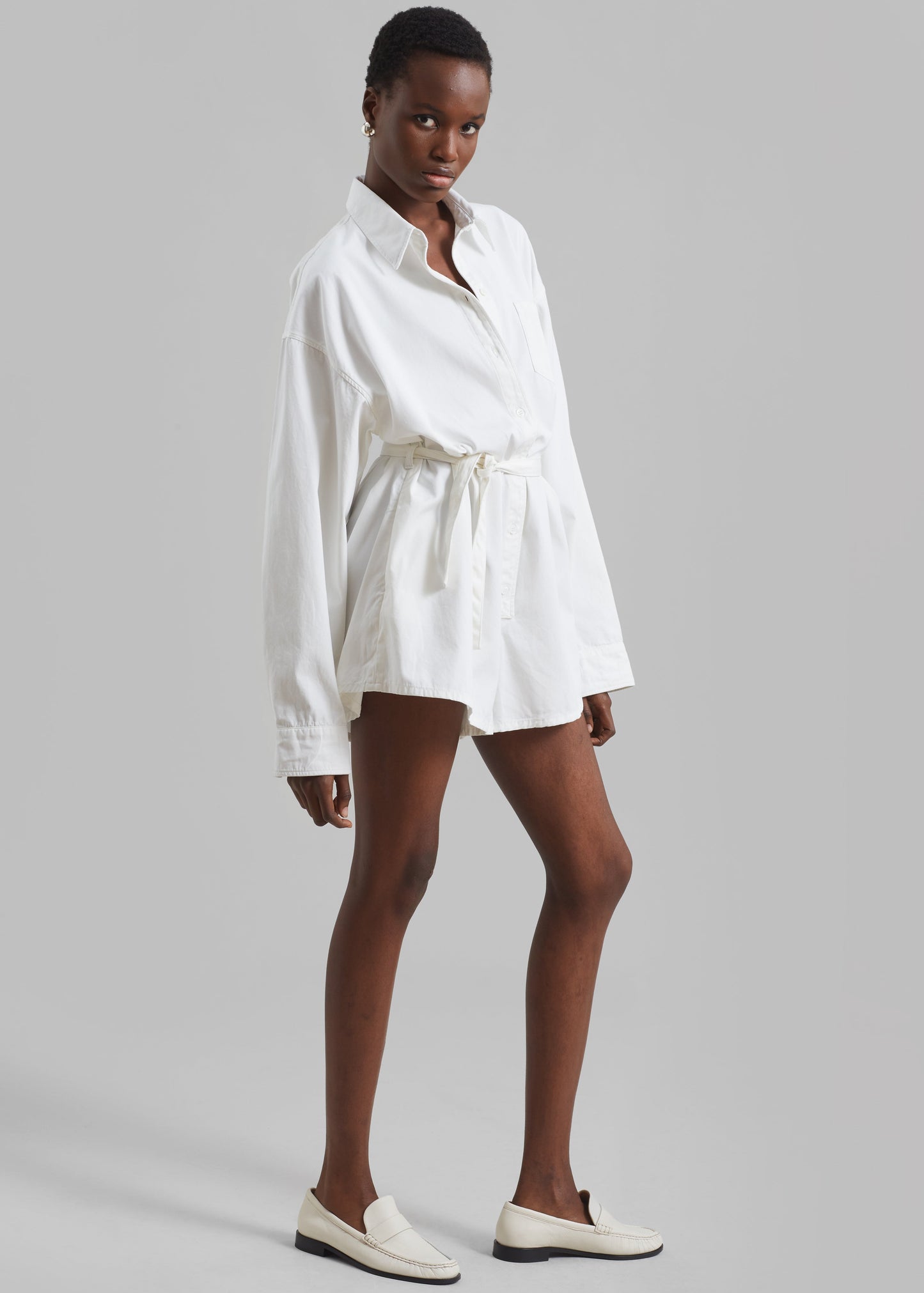 Wren Denim Romper - White