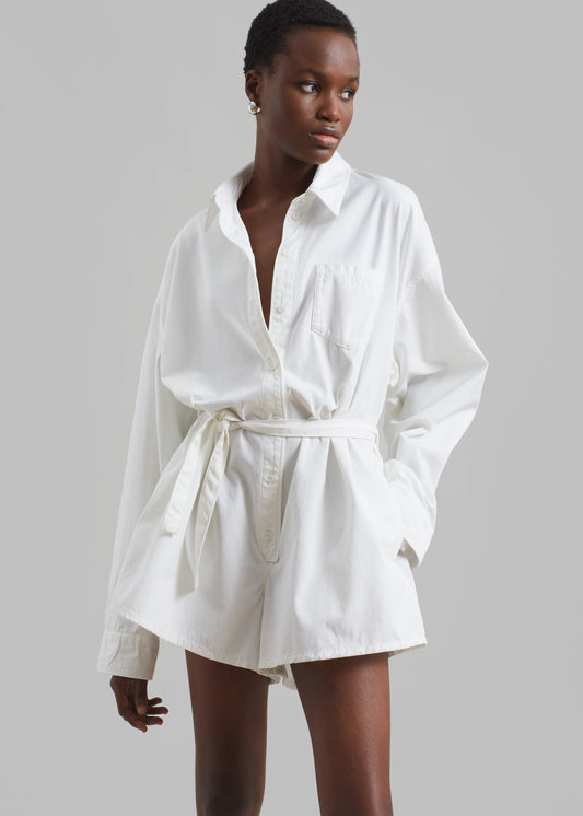 Wren Denim Romper - White