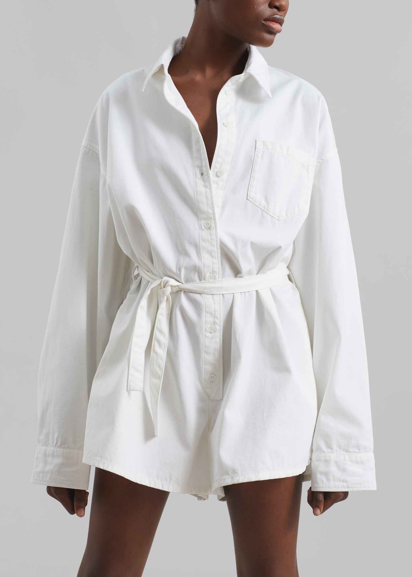 Wren Denim Romper - White