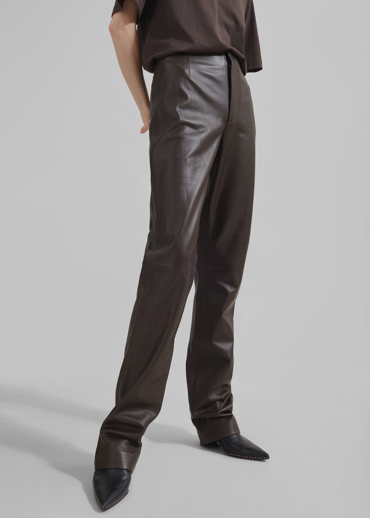 Ziggy Long Leather Pants - Brown