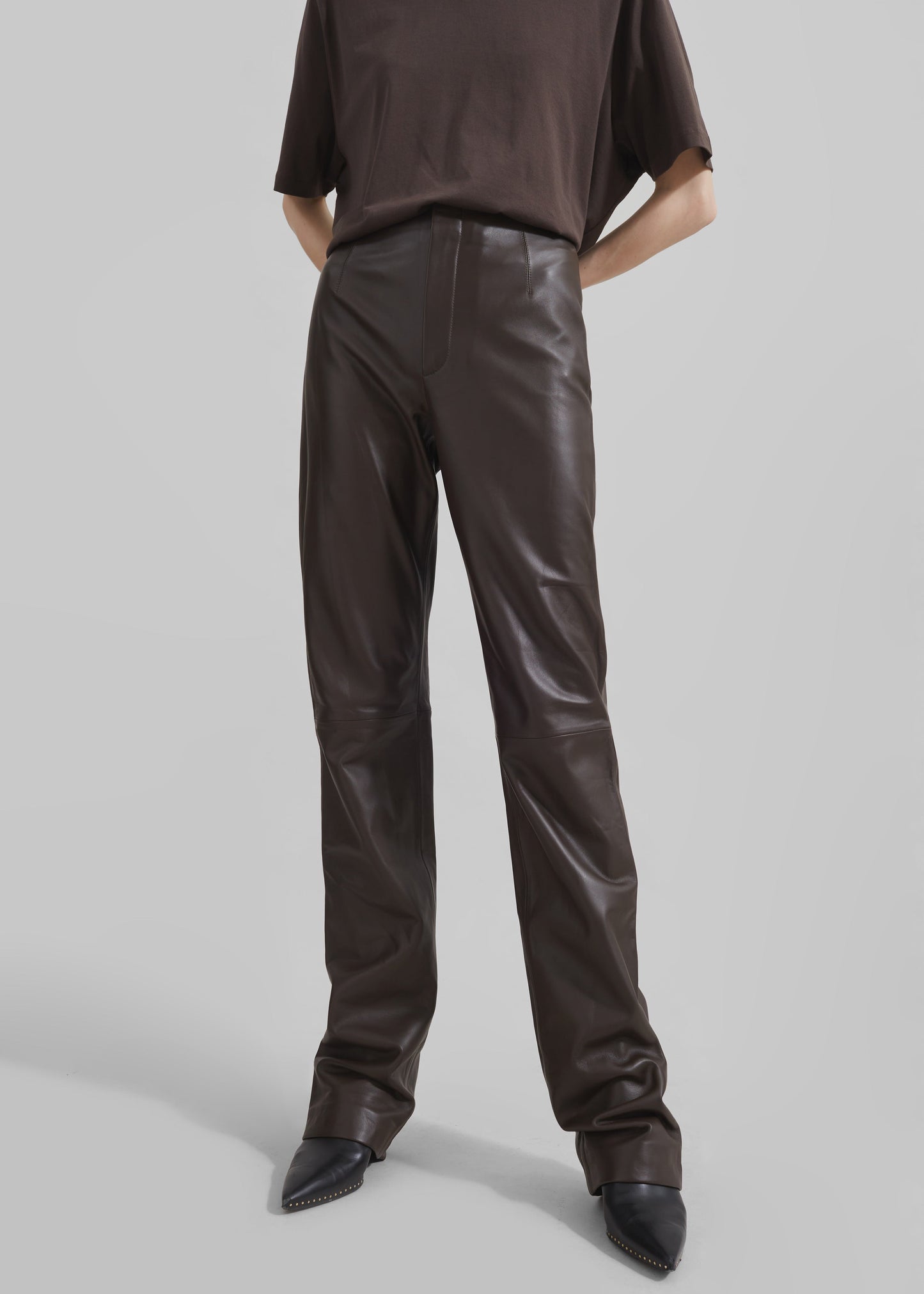 Ziggy Long Leather Pants - Brown