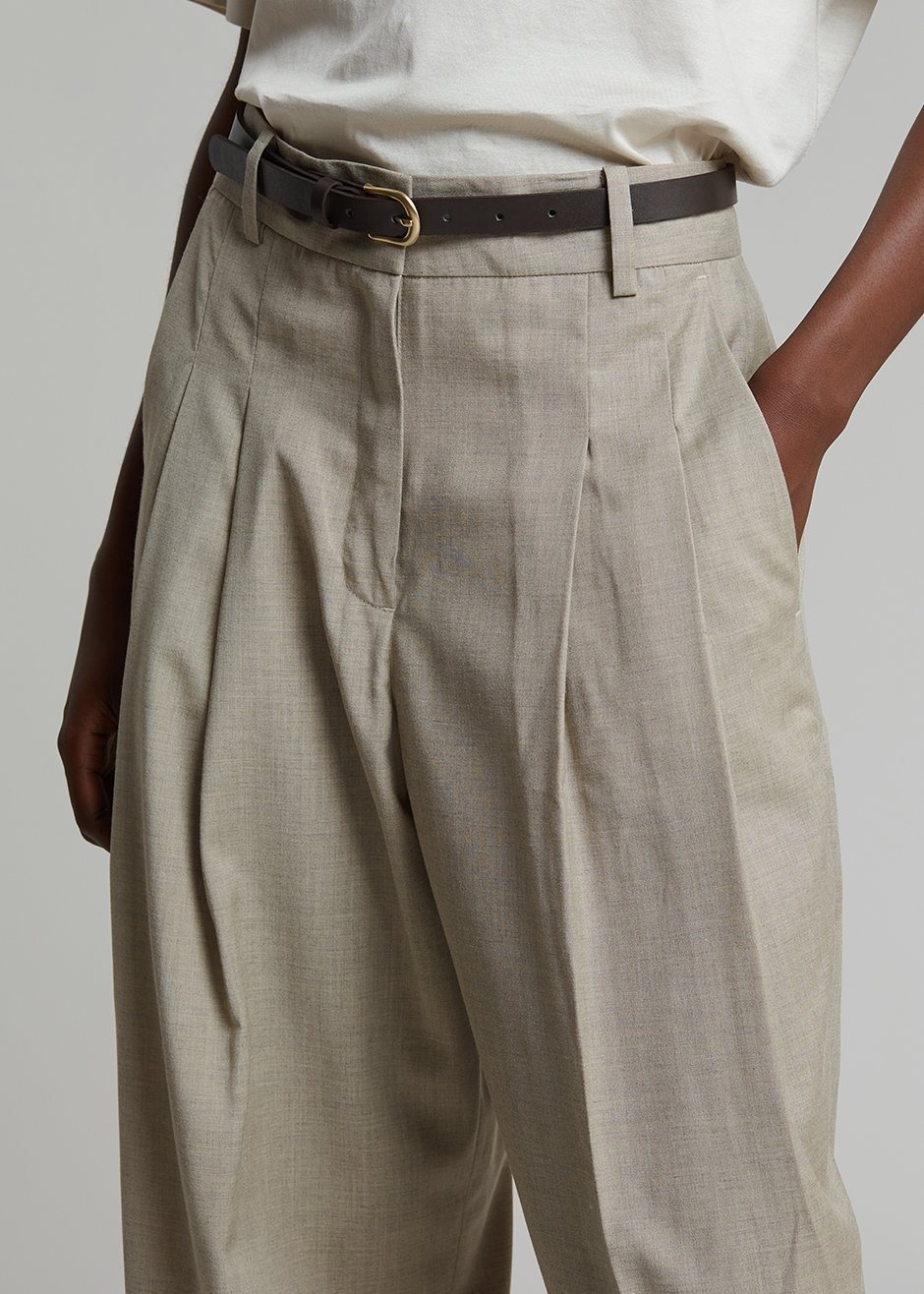 Gelso Pleated Trousers - Light Taupe Melange