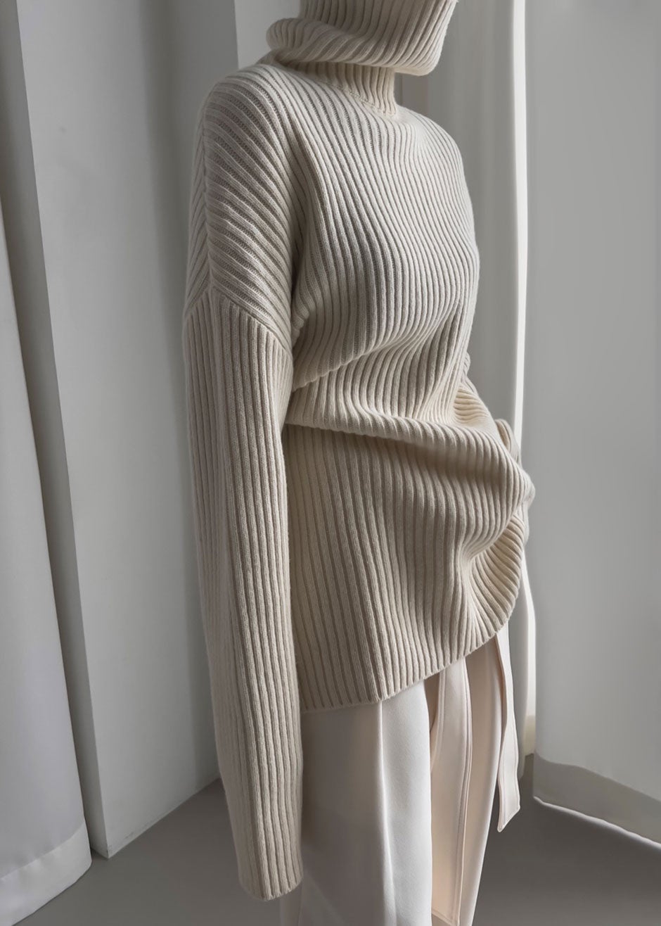 Thelma Ribbed Sweater Dress - Cream